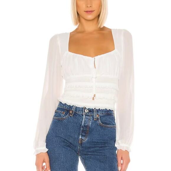 Free People Tops - Free People Solid Lolita Blouse - White - Boho - Retro - Semi-Sheer - Size L